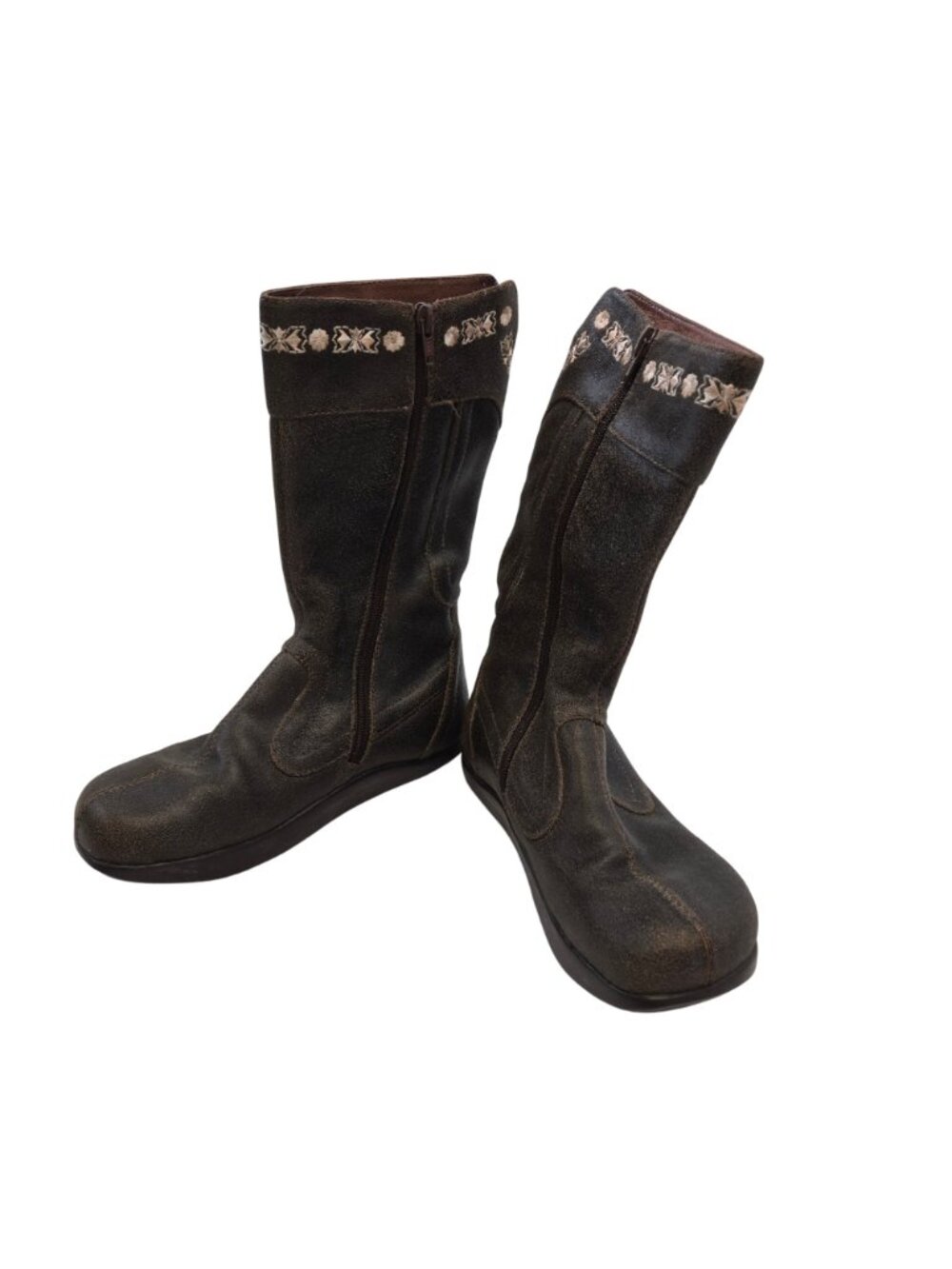 Earth Aroma Leather Embroidered Calf High Boots Size 6 - Picture 2 of 7